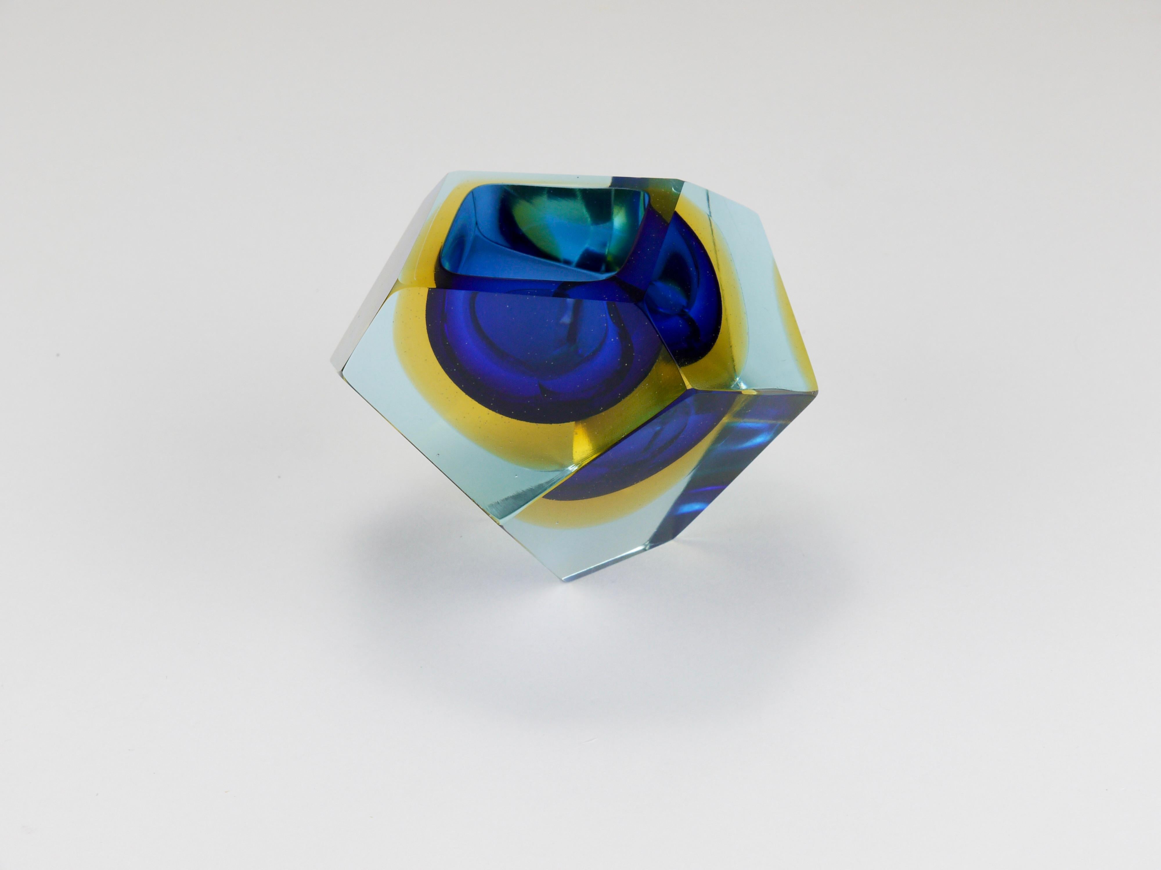 Mandruzzato Sommerso Faceted Diamond Caviar Bowl, Murano Glass, Italy, 1960s For Sale 8
