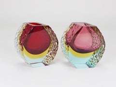 Mandruzzato Sommerso Murano Textured Facetted Art Glass Vase, Italy, 1970s
