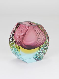 Mandruzzato Sommerso Textured Facetted Murano Art Glass Vase, Italy, 1970s