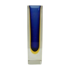 Mandruzzato Sommerso Vase in Blue Yellow and Clear