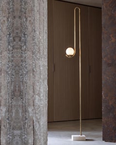 Contemporary Brass Floor Lamp with Custom Marble Base