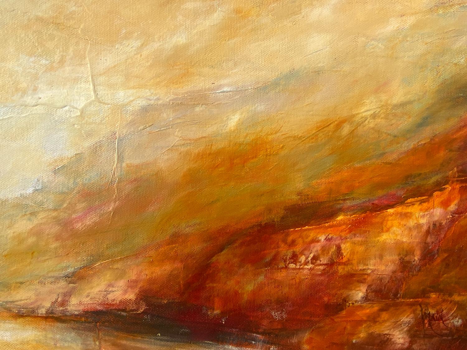 Golden Light IV, Pittura a olio astratta - Landscape Painting Arancia di Mandy Main