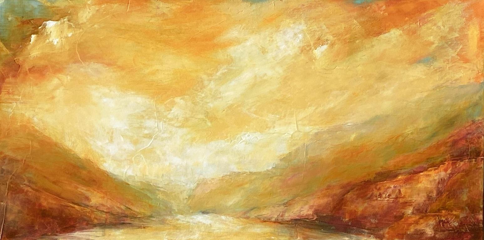 Landscape Painting di Mandy Main - Golden Light IV, Pittura a olio astratta