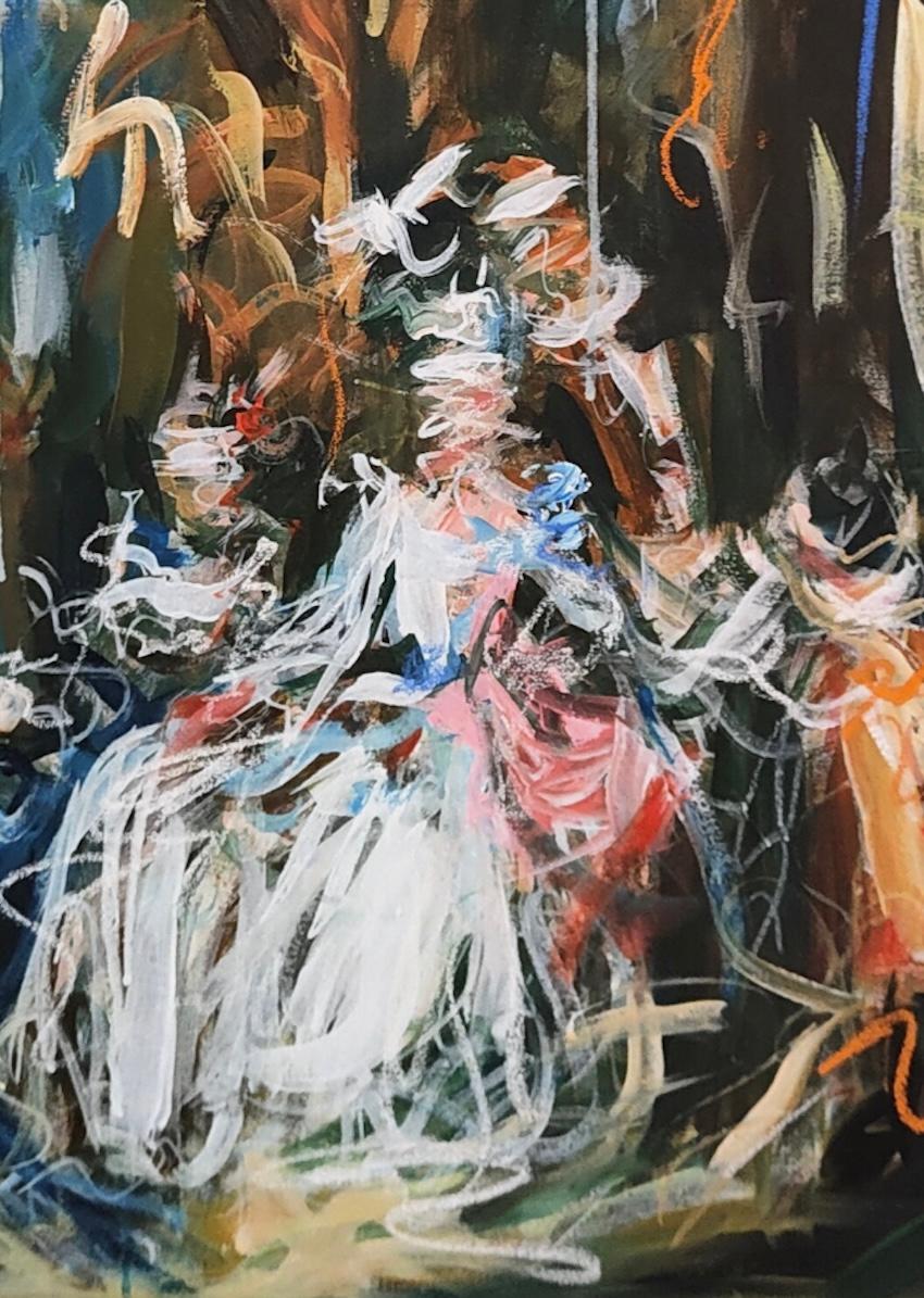 Portrait figuratif abstrait avec peinture Drip_Among Friends par Mandy Racine en vente 7