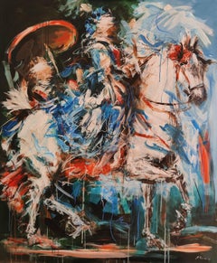 Ritratto figurativo astratto con goccia di vernice_Horseback di Mandy Racine