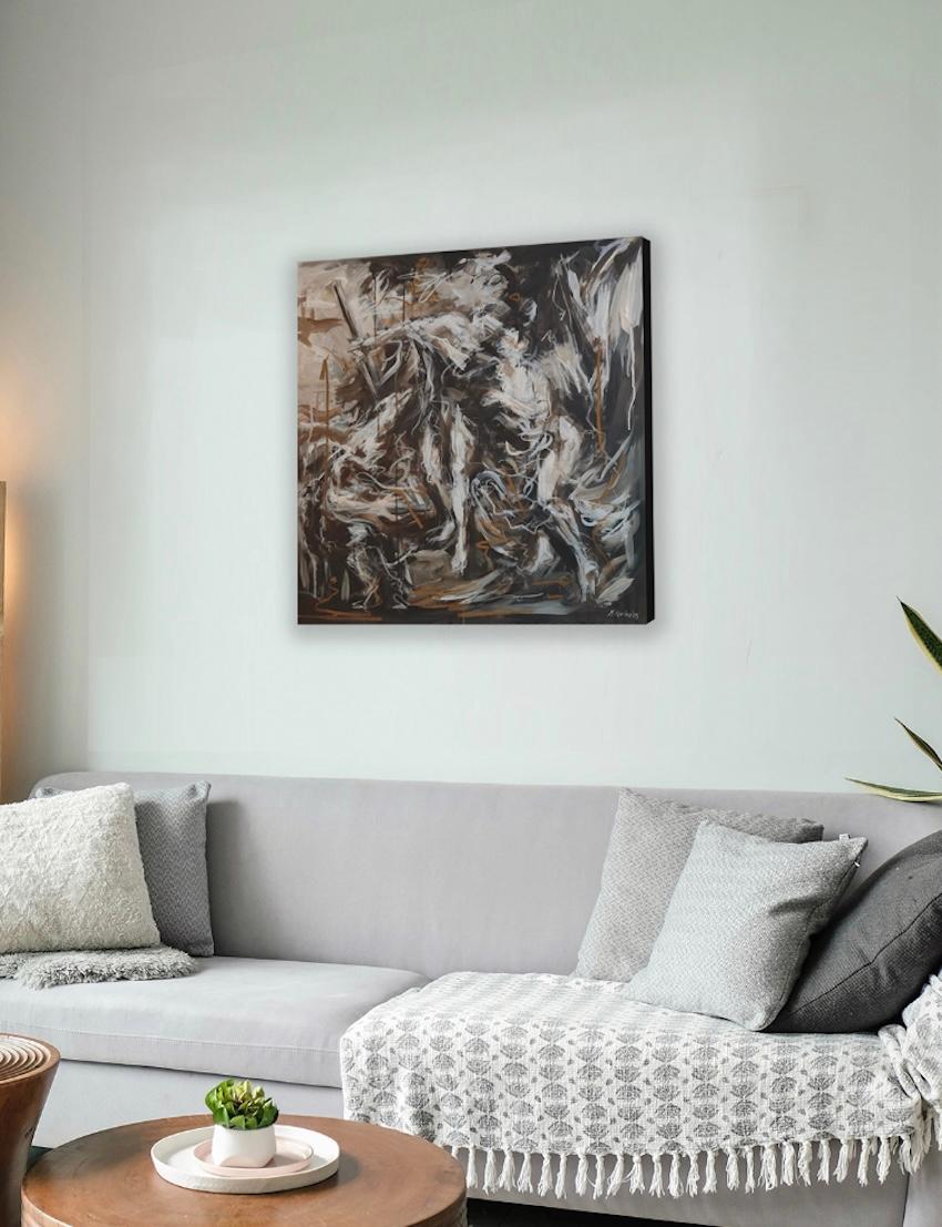 Abstract Figurative Portrait with Paint Drip_Venus & Adonis by Mandy Racine For Sale 4