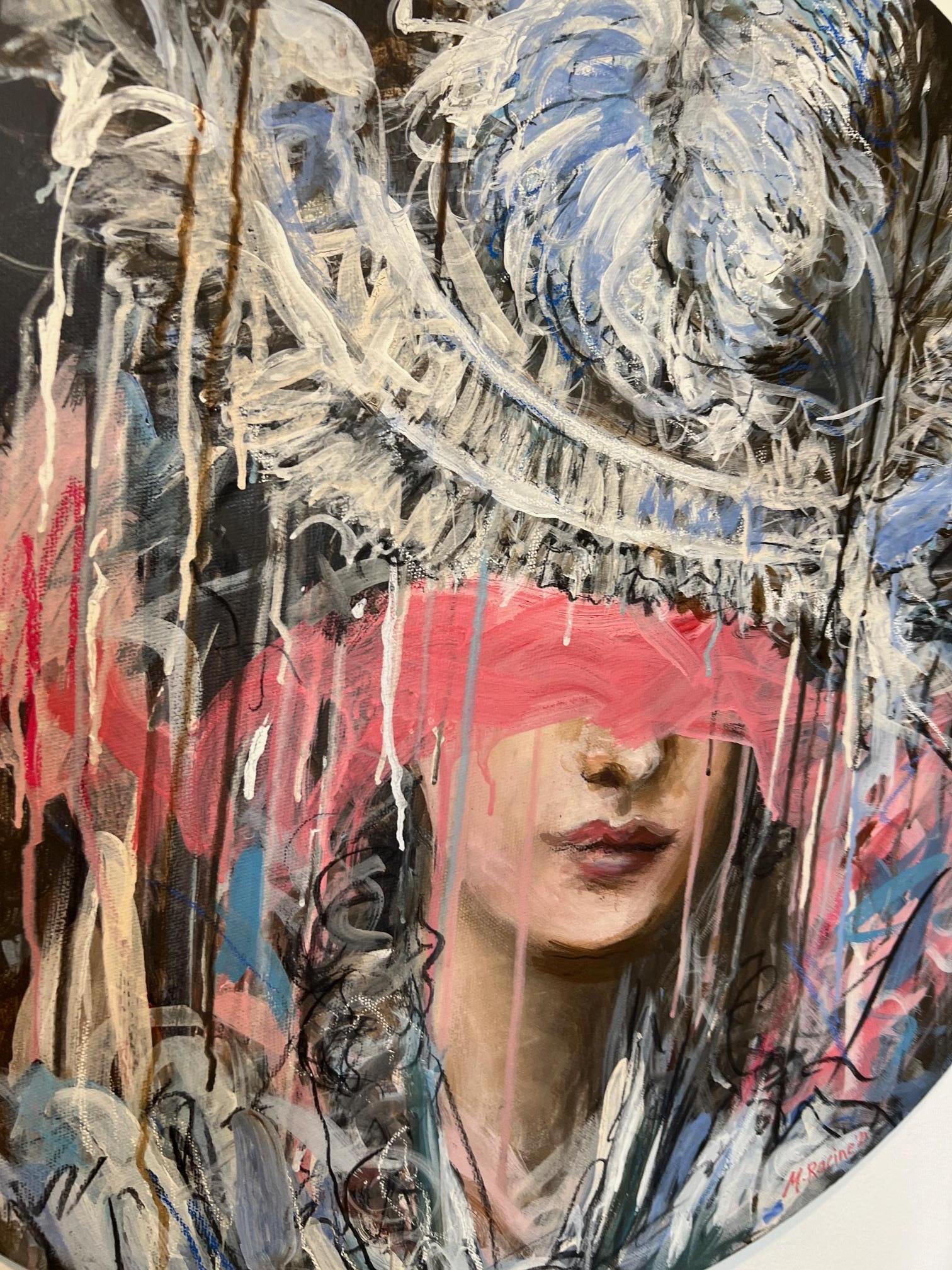 Ritratto/Figurativo femminile/Astratto_Acrilico/Tela rotonda_Chapeau_Mandy Racine 1