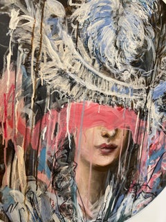 Portrait/Female Figurative/Abstract_Acrylic/Round Canvas_Chapeau_Mandy Racine