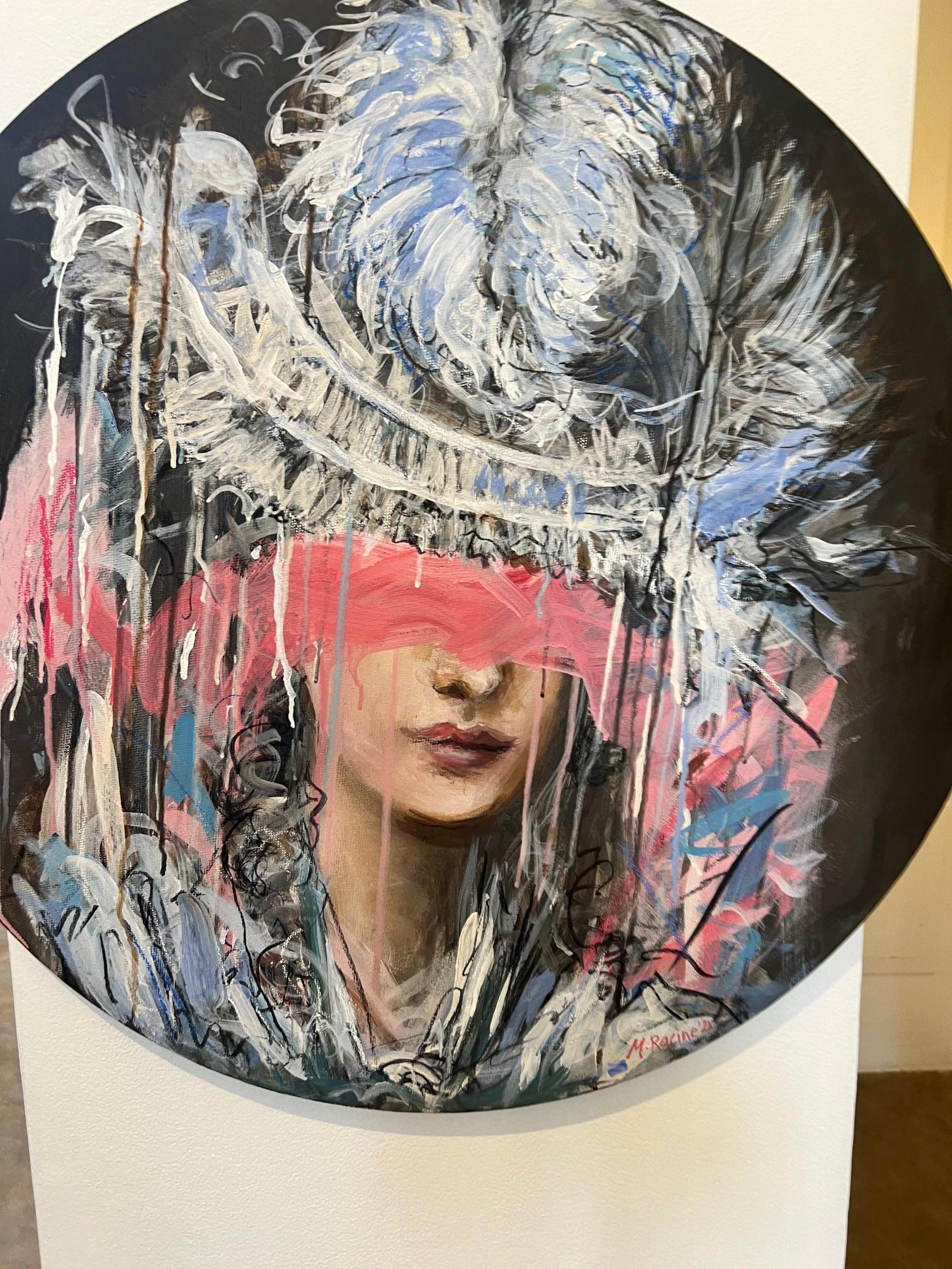 Ritratto/Figurativo femminile/Astratto_Acrilico/Tela rotonda_Chapeau_Mandy Racine 3