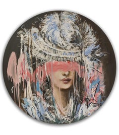 Ritratto/Figurativo femminile/Astratto_Acrilico/Tela rotonda_Chapeau_Mandy Racine