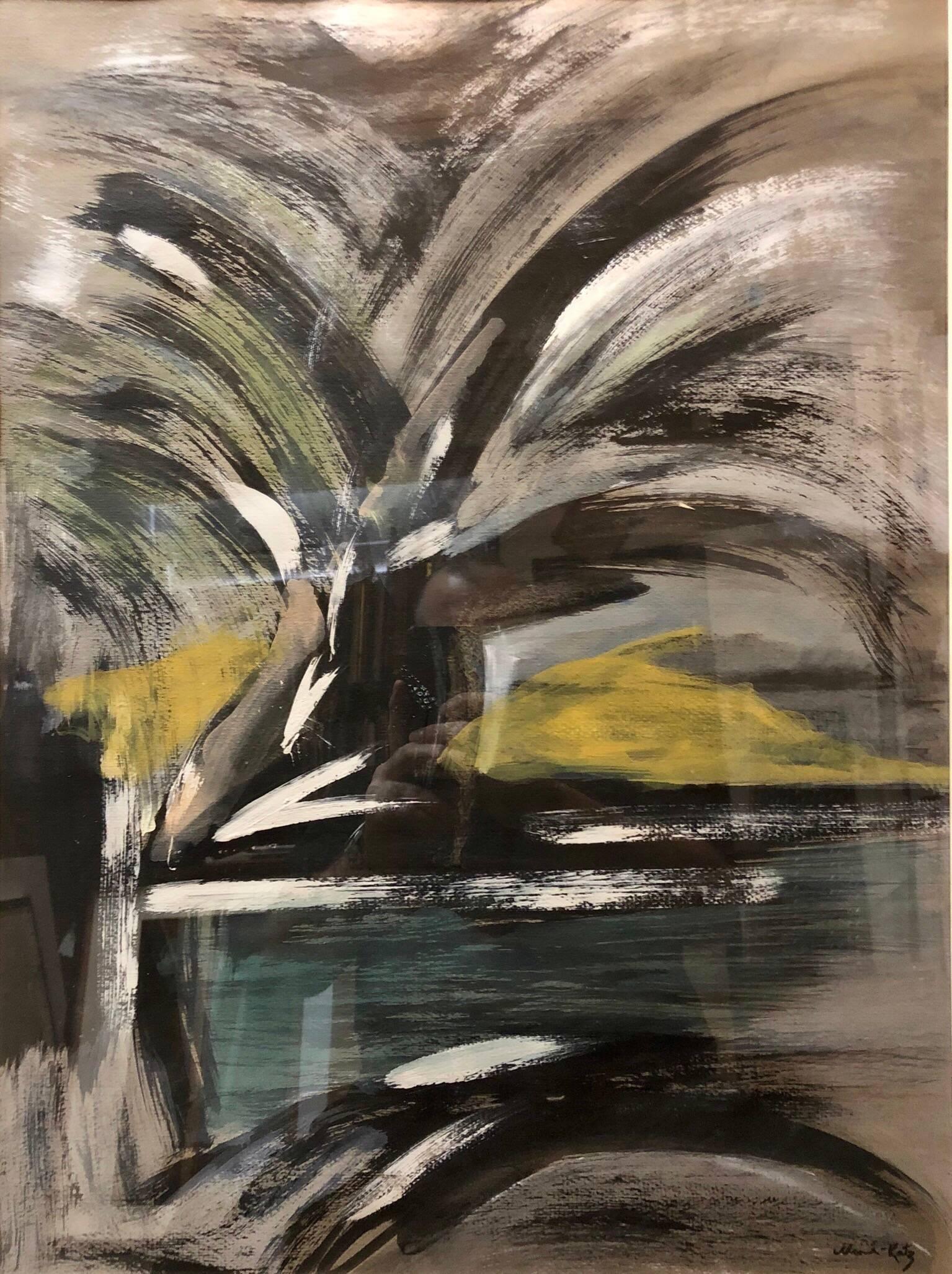 Peinture à la gouache - Paysage abstrait avec palmier judaïque - Painting de Mane Katz