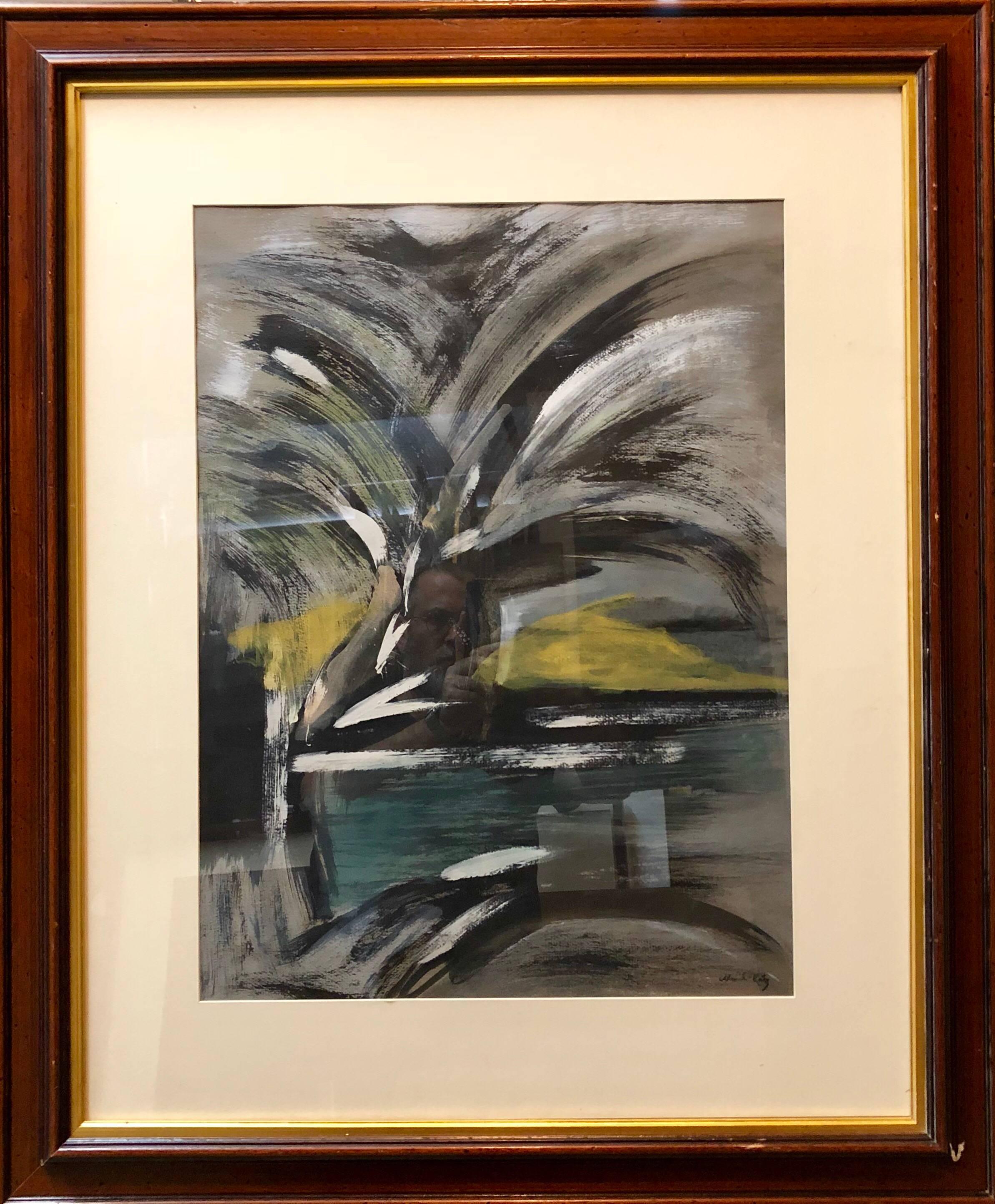 Abstract Painting Mane Katz - Peinture à la gouache - Paysage abstrait avec palmier judaïque