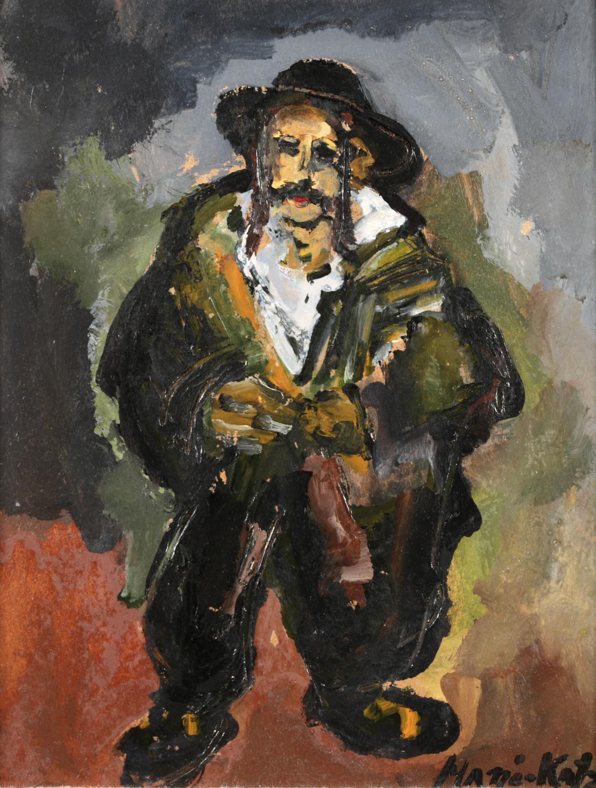 Mane Katz Portrait Painting - An Hasidic Jew - Expressionist Portrait Oil Painting by Mane-Katz