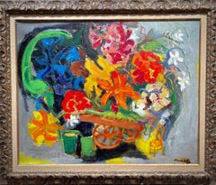 Peinture à l'huile originale colorée de fleurs par Mane Katz