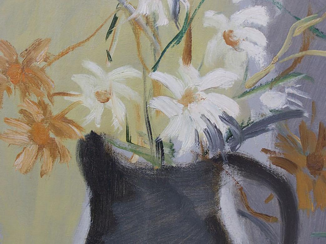 Fleurs - Art judaïque russe - Gris Still-Life Painting par Mane Katz