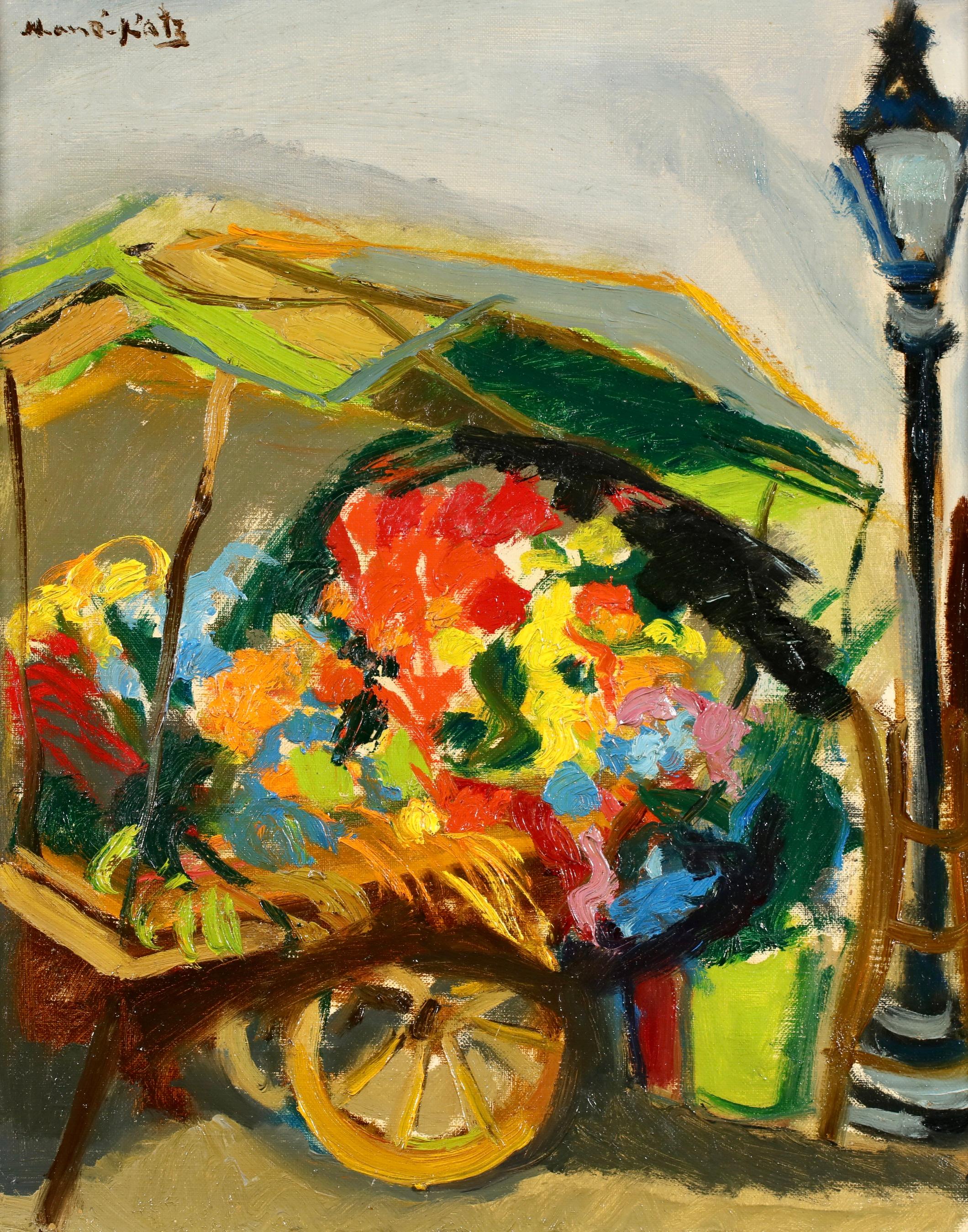La charrette à fleurs - Paysage expressionniste peint à l'huile par Mane Katz en vente 1