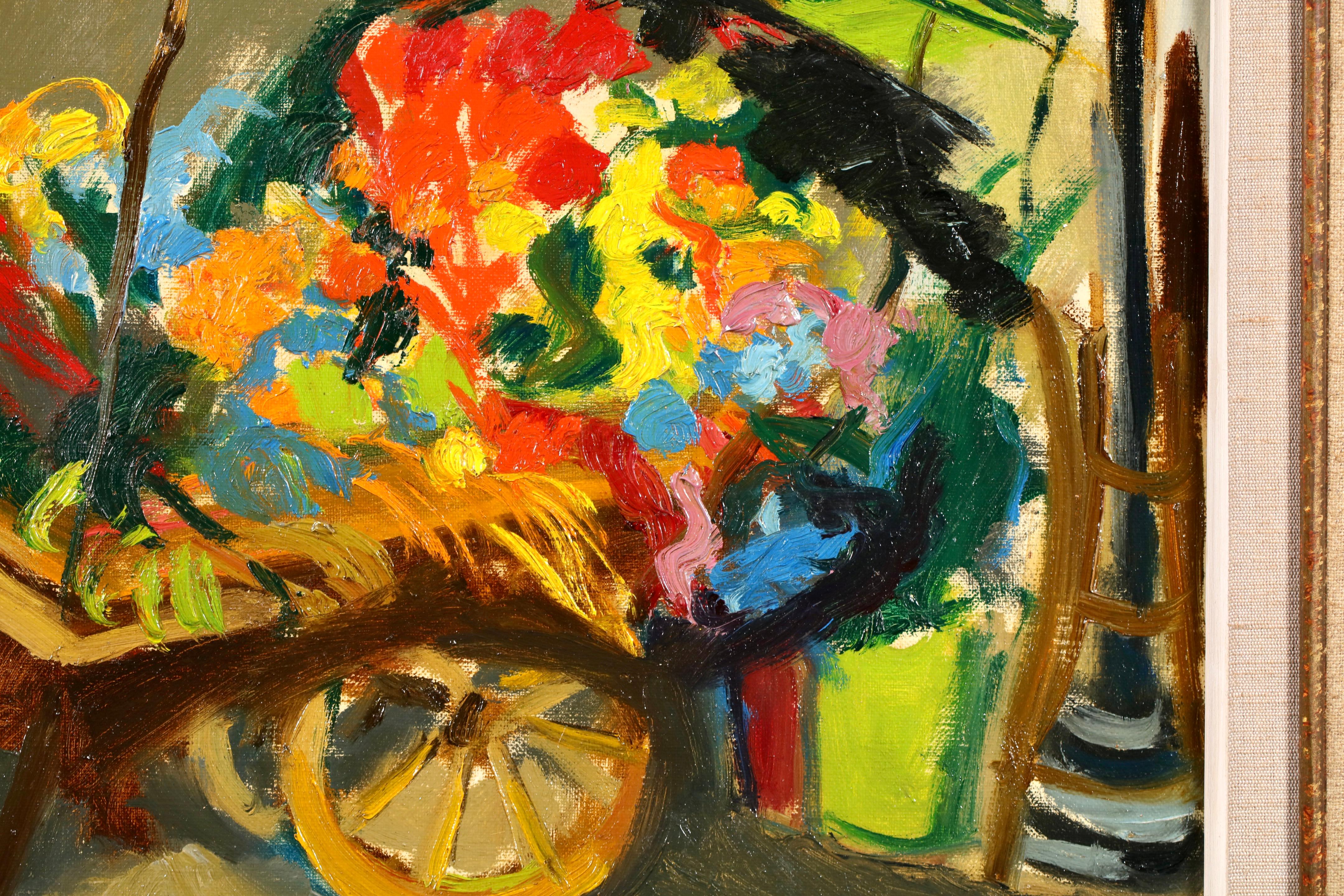 La charrette à fleurs - Paysage expressionniste peint à l'huile par Mane Katz en vente 2