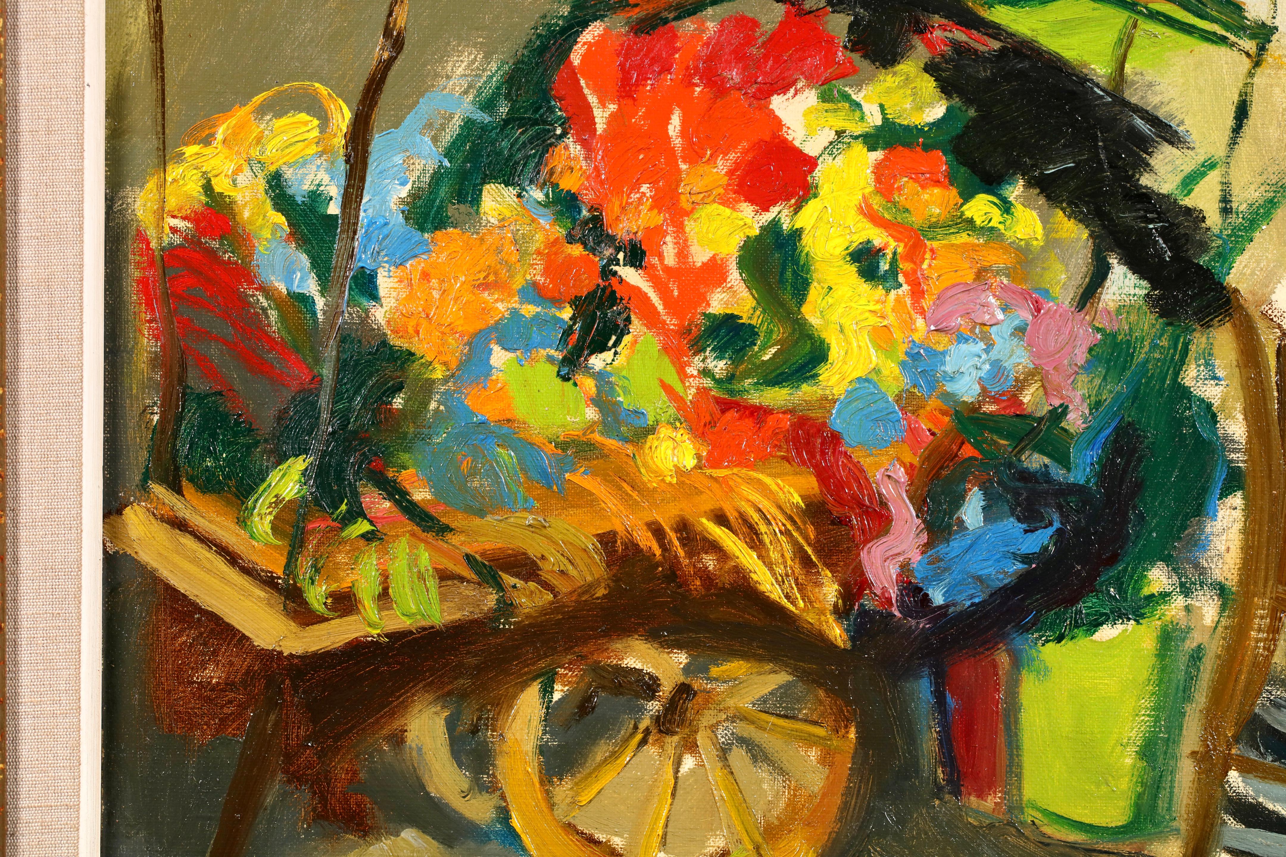 La charrette à fleurs - Paysage expressionniste peint à l'huile par Mane Katz en vente 4