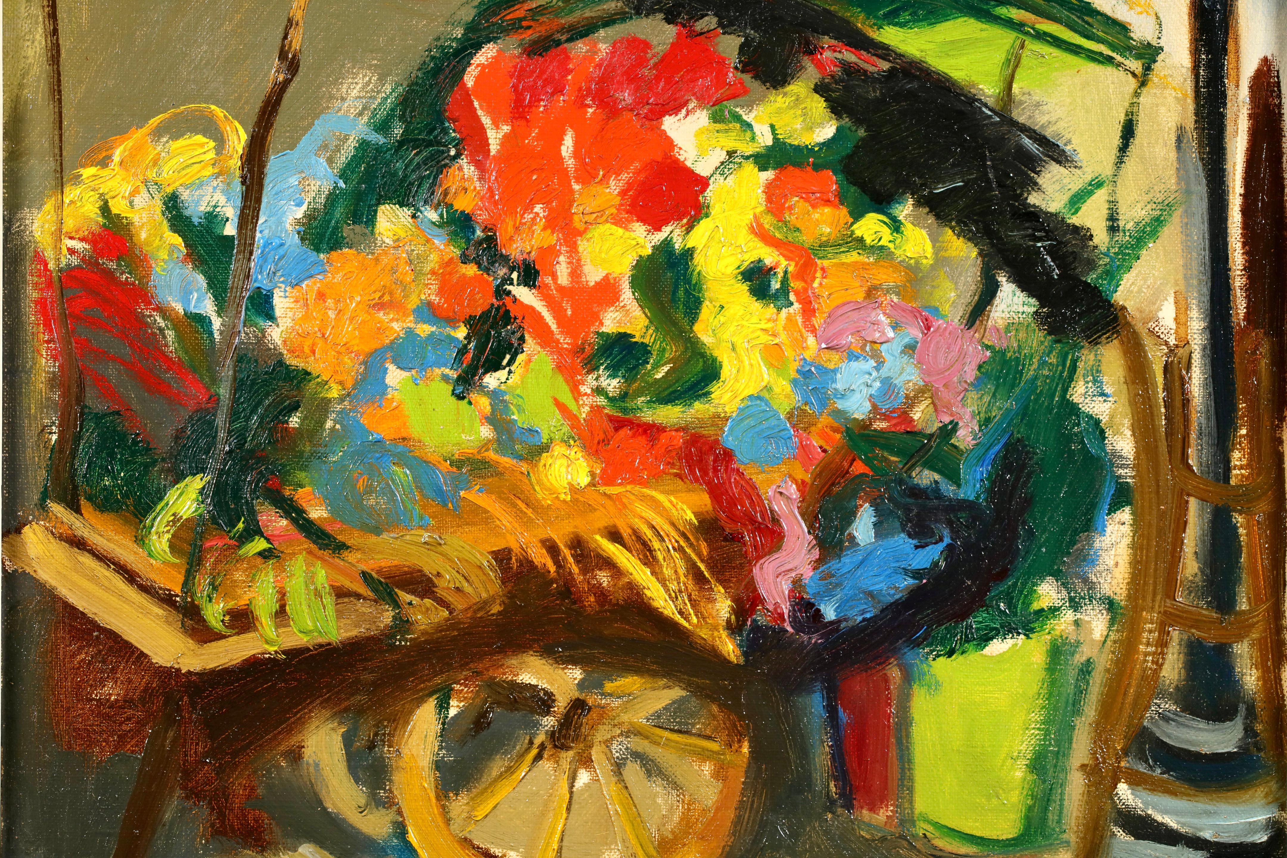 La charrette à fleurs - Paysage expressionniste peint à l'huile par Mane Katz en vente 5