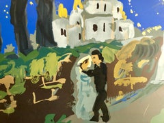 Colorful Russian French Judaica Jewish Shtetl Wedding Lithograph Mourlot Paris