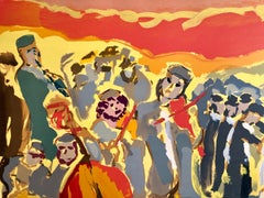 Bunte russische französische Judaica-Ehering-Lithographie des jüdischen Shtetl-Hochzeits Mourlot Paris