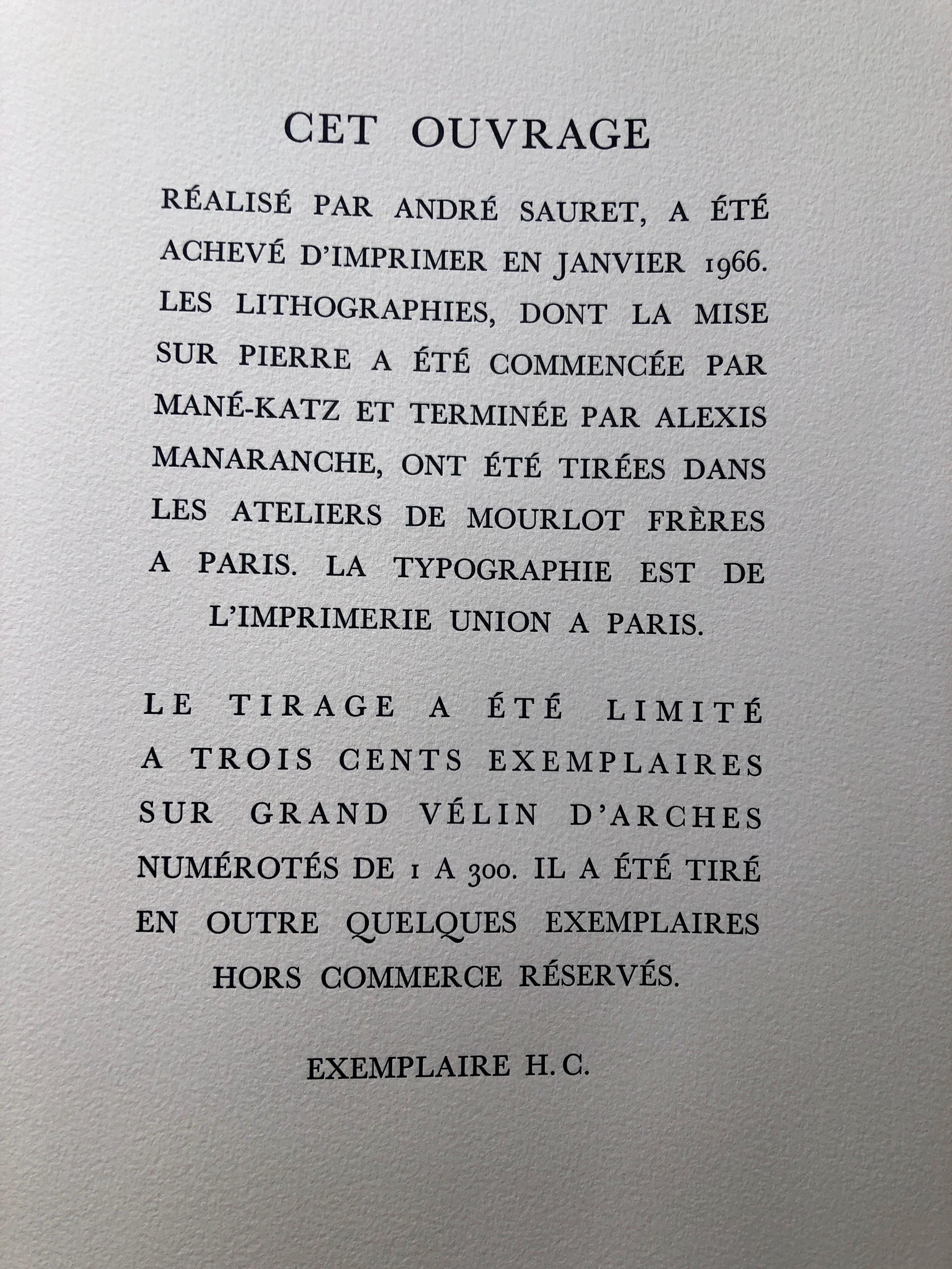 Mane-Katz (1894-1962) Original Lithograph published by Andre Sauret, Monte Carlo, 1966, printed in France, by Mourlot. The ouvrage sheet is not included. this is from a limited edition of 300 and some proofs. this is not individually signed and