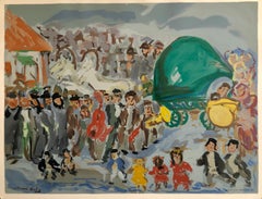 Colorful Russian French Judaica Jewish Shtetl Wedding Lithograph Mourlot Paris