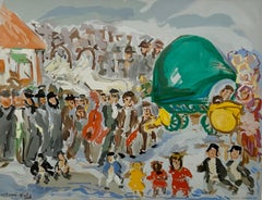 Colorida Litografía Judaica Rusa Francesa Boda Judía Shtetl Mourlot Paris
