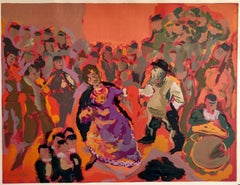 Bunte russische französische Judaica-Ehering-Lithographie des jüdischen Shtetl-Hochzeits Mourlot Paris
