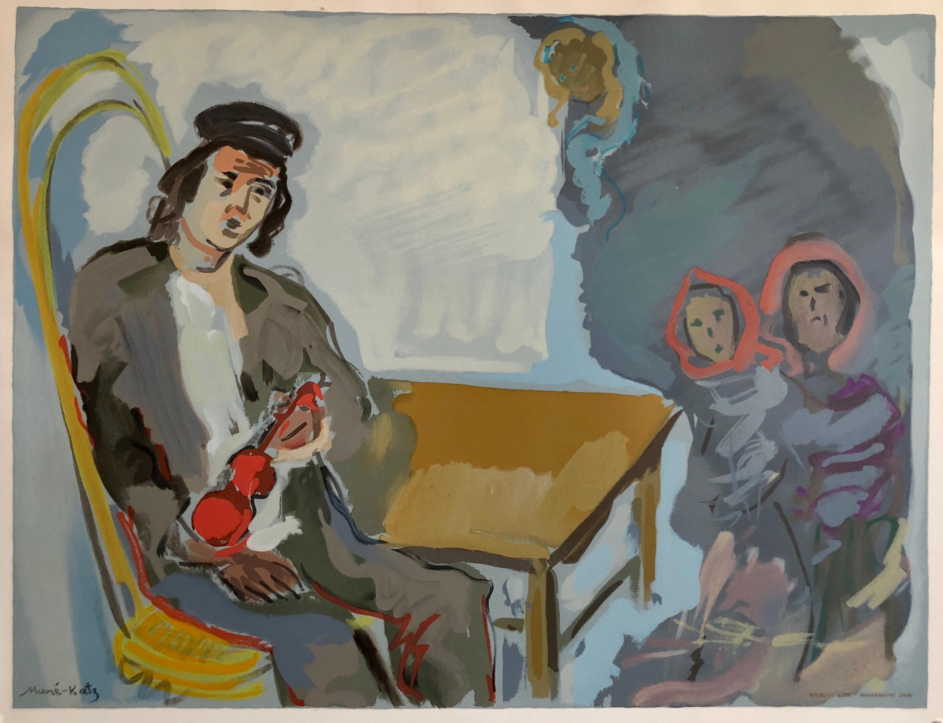 Mane Katz Print - Judaica Jewish Shtetl Wedding Klezmer Musician Lithograph Mourlot Paris