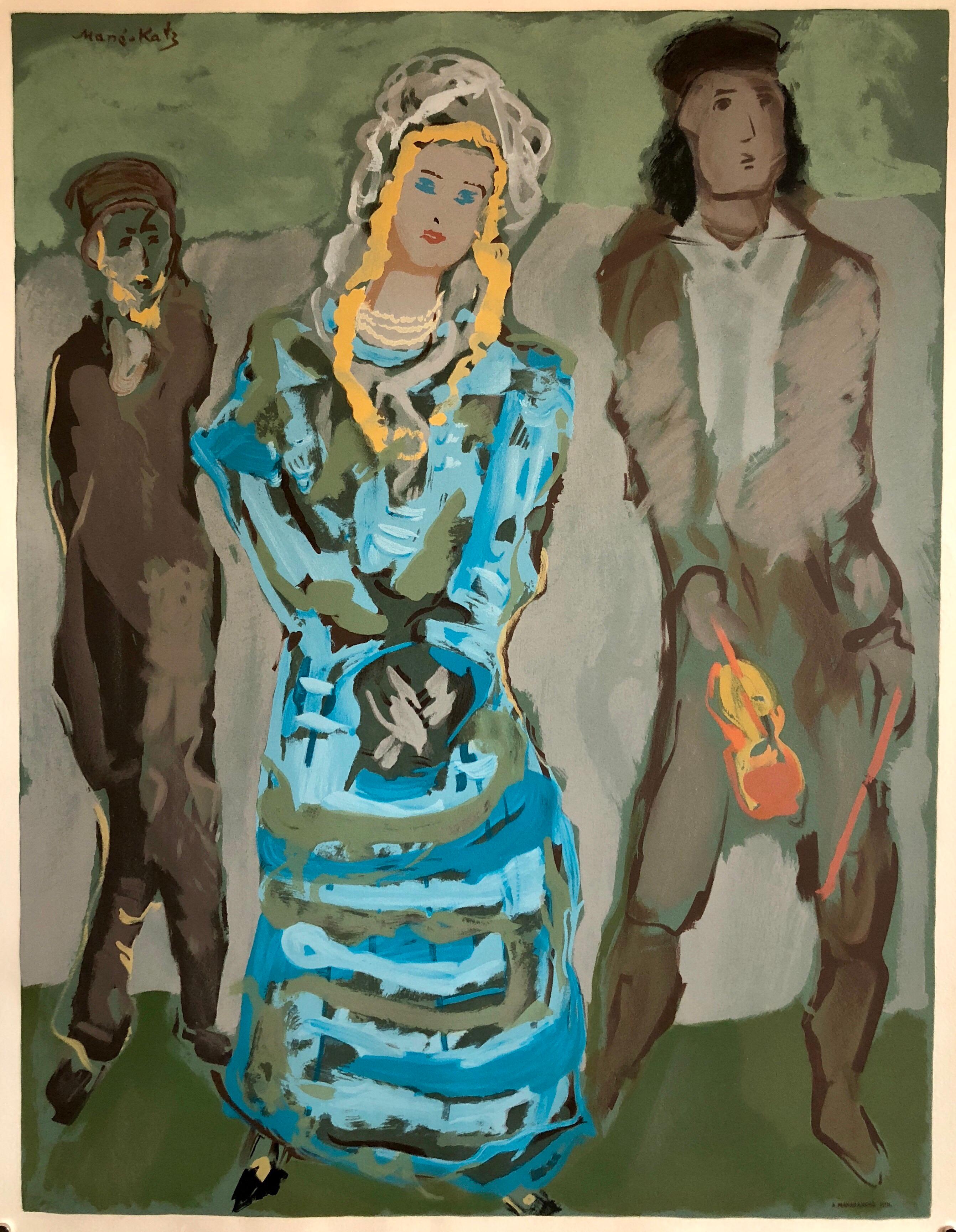 Figurative Print de Mane Katz - Ruso Francés Judaica Novia Judía Shtetl Boda Litografía Mourlot Paris