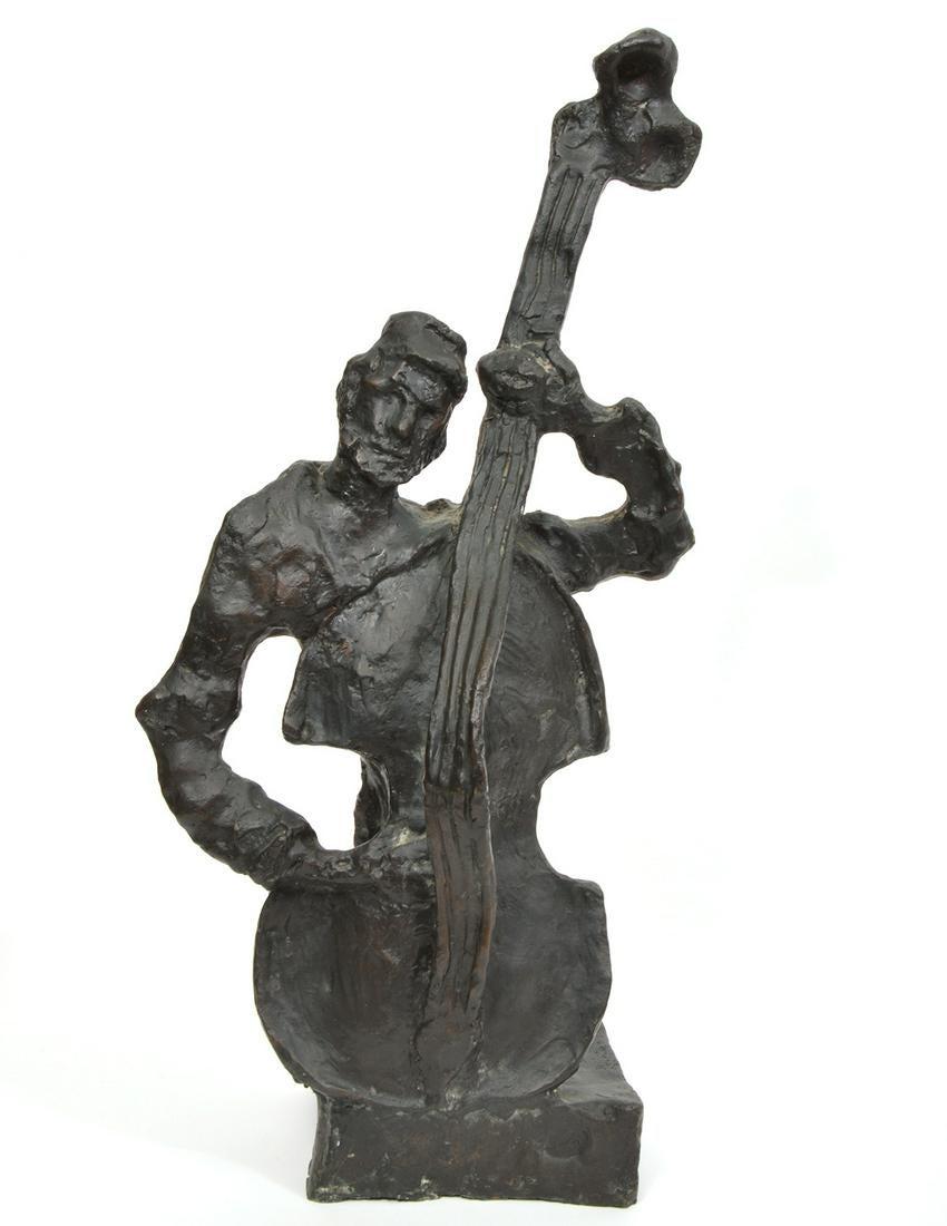 Figurative Sculpture de Mane Katz - Ruso Francés Judaica Judío Shtetl Boda Músico Klezmer Escultura de Bronce