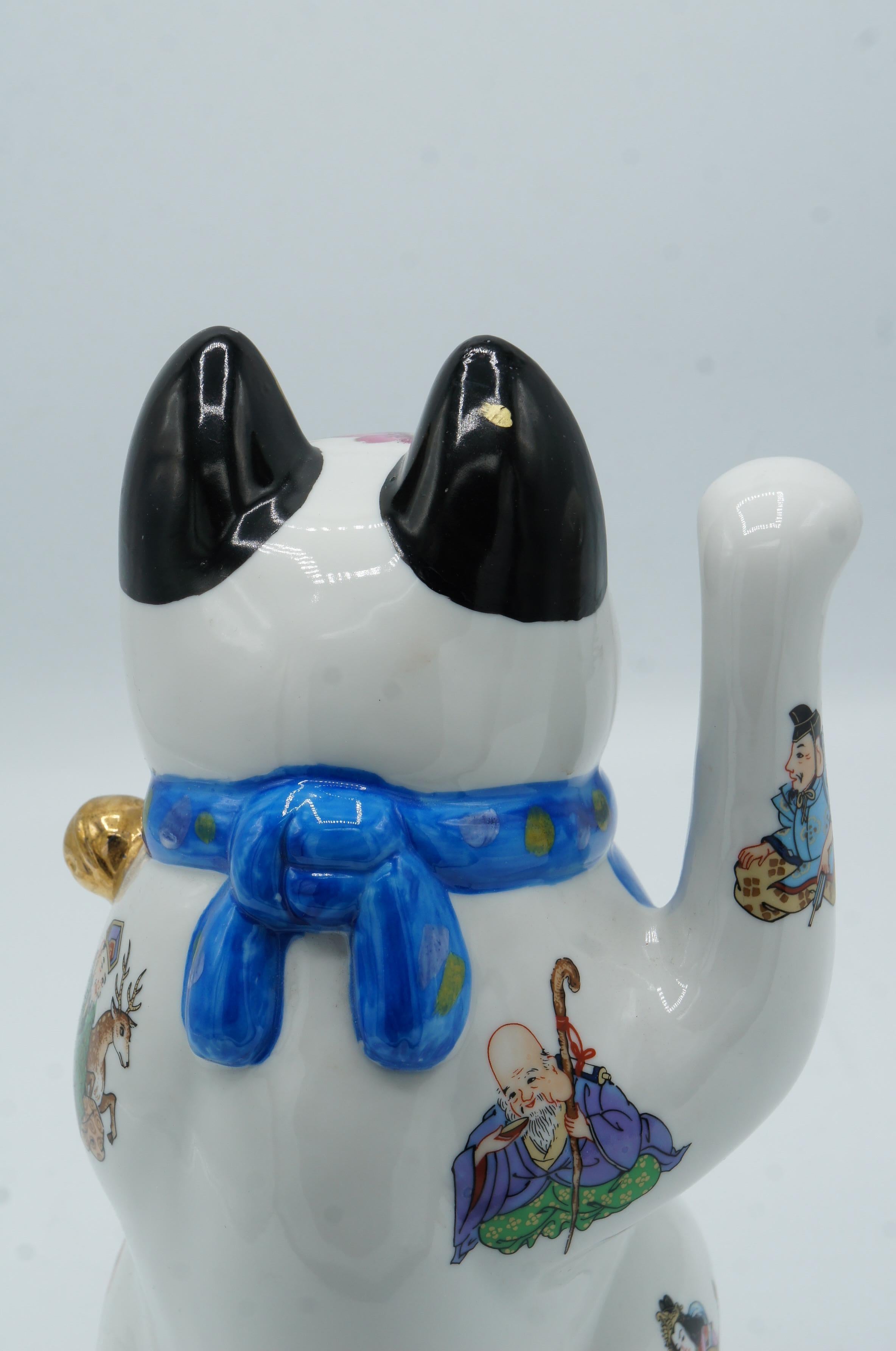 Ceramic Maneki Neko with Seven Deities of Happiness For Sale