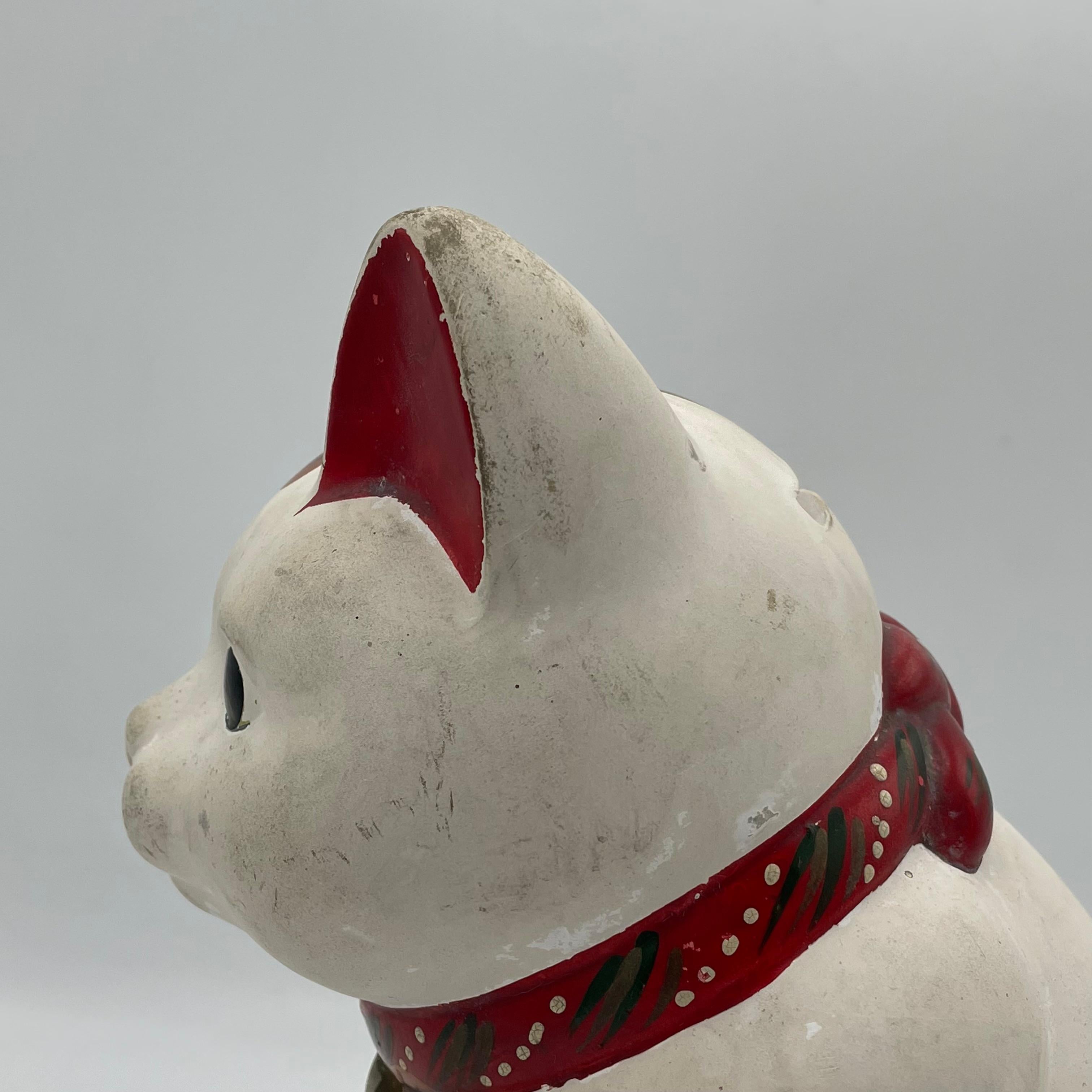 Manekineko Lucky Cat Metal Piggy Bank 1960s Showa For Sale 4