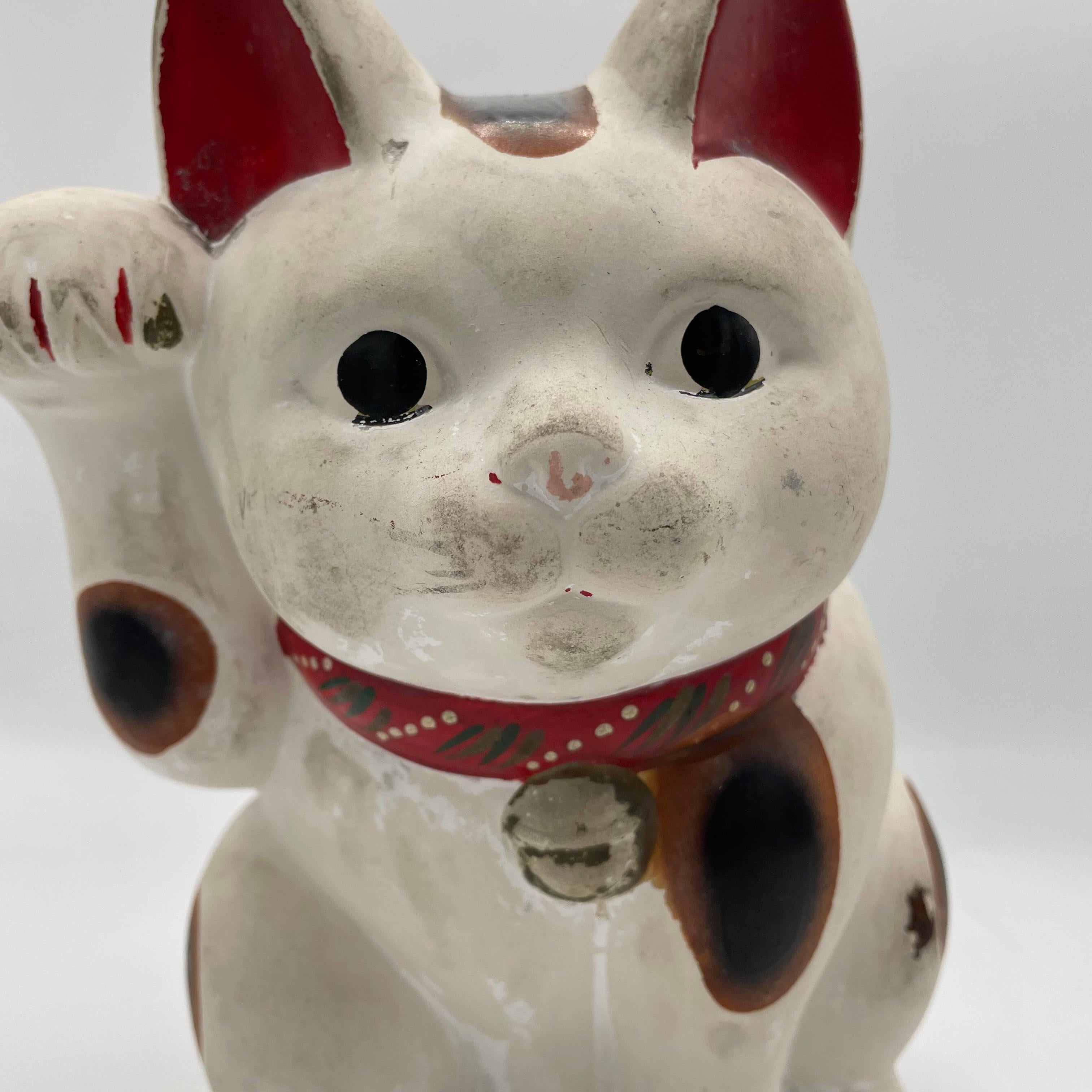 Mid-20th Century Manekineko Lucky Cat Metal Piggy Bank 1960s Showa For Sale