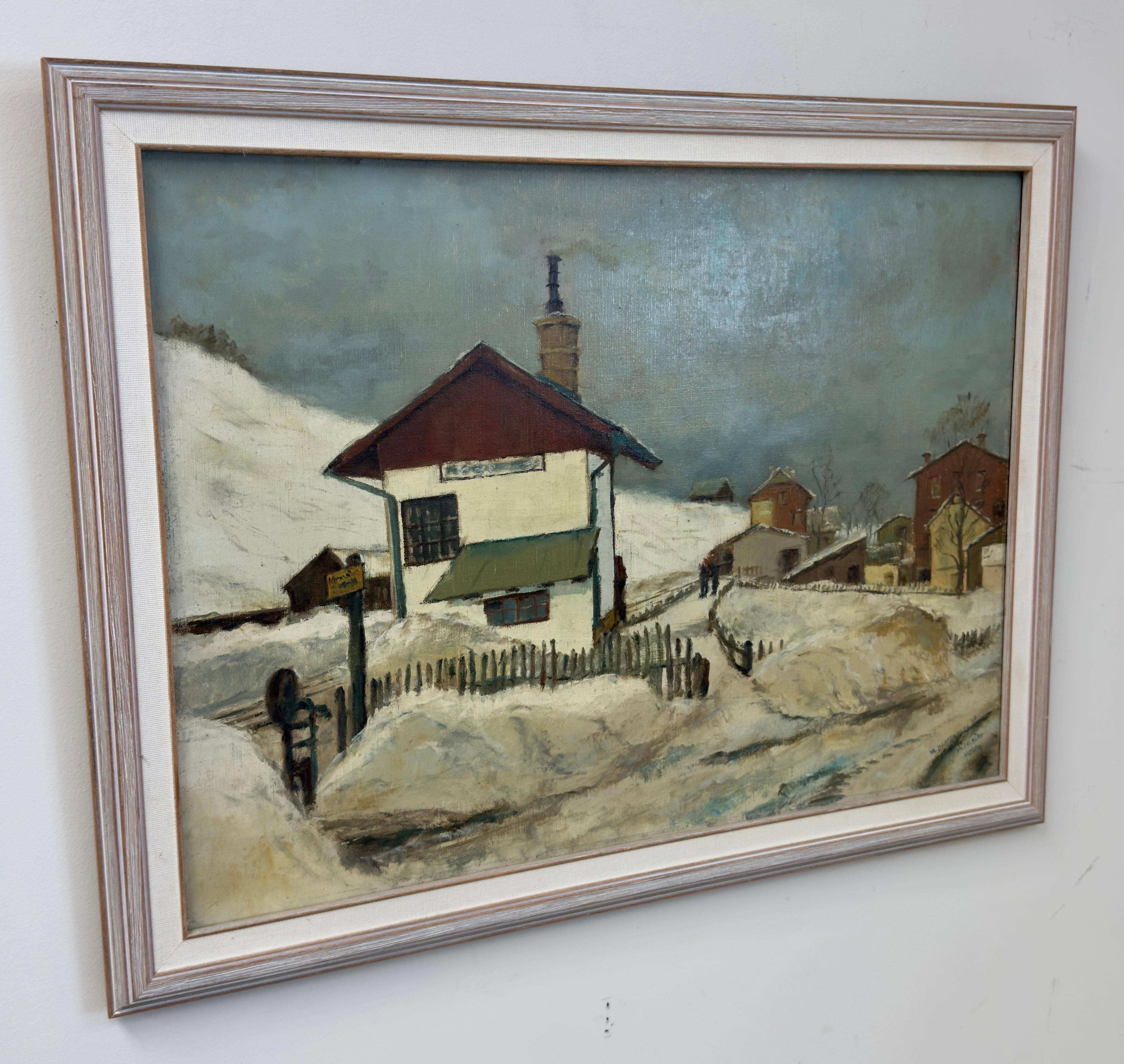 Manes Lichtenberg  Winter Landscape in Arlberg Oil on Canvas Painting, Signed  For Sale 1