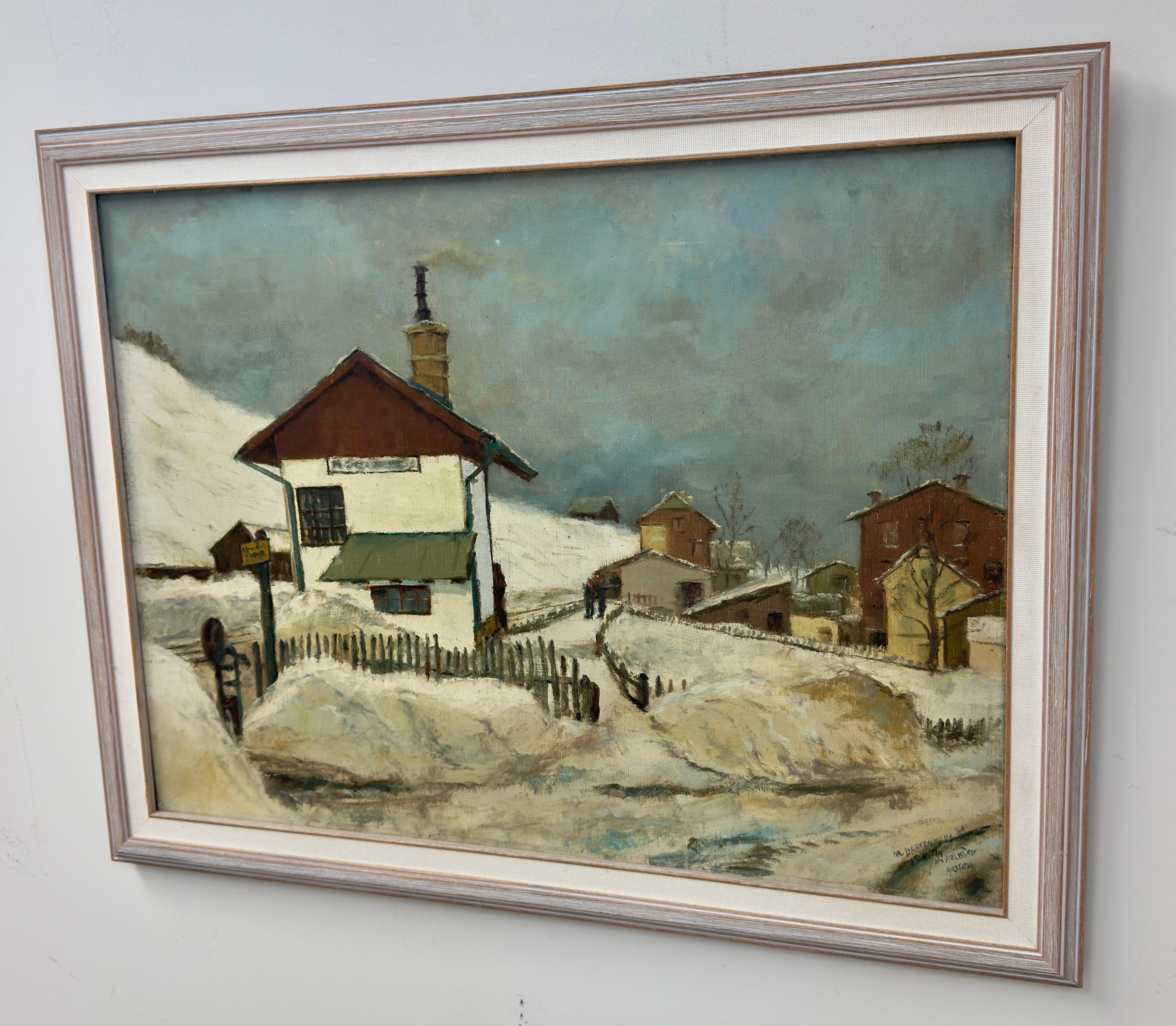 Manes Lichtenberg  Winter Landscape in Arlberg Oil on Canvas Painting, Signed  For Sale 2