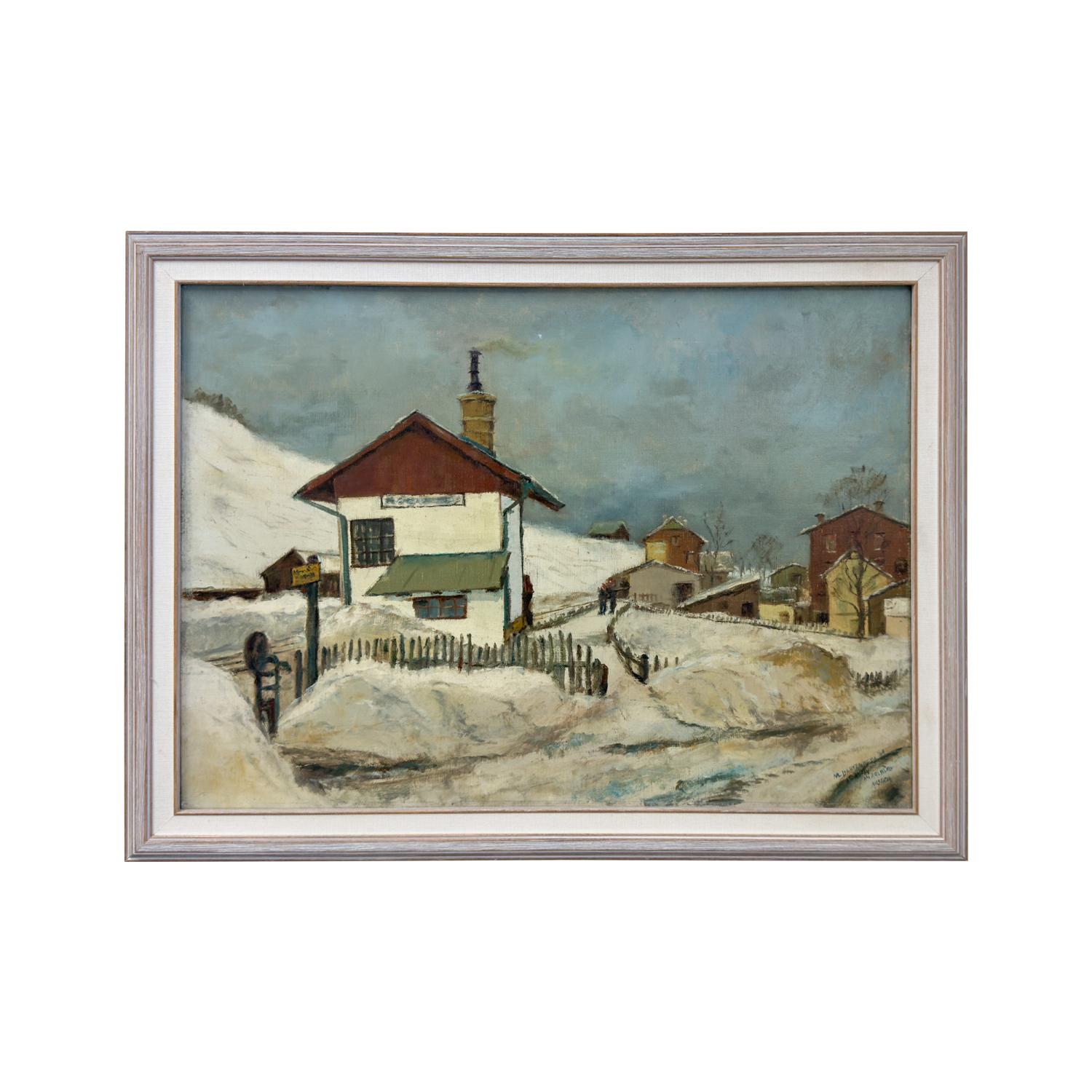 Menes Lichtenberg Landscape Painting - Manes Lichtenberg  Winter Landscape in Arlberg Oil on Canvas Painting, Signed 