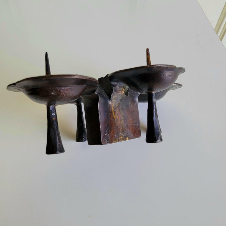 Manfred Bergmeister Hand Hammered Bronze Candelabra  In Good Condition For Sale In Springfield, OR