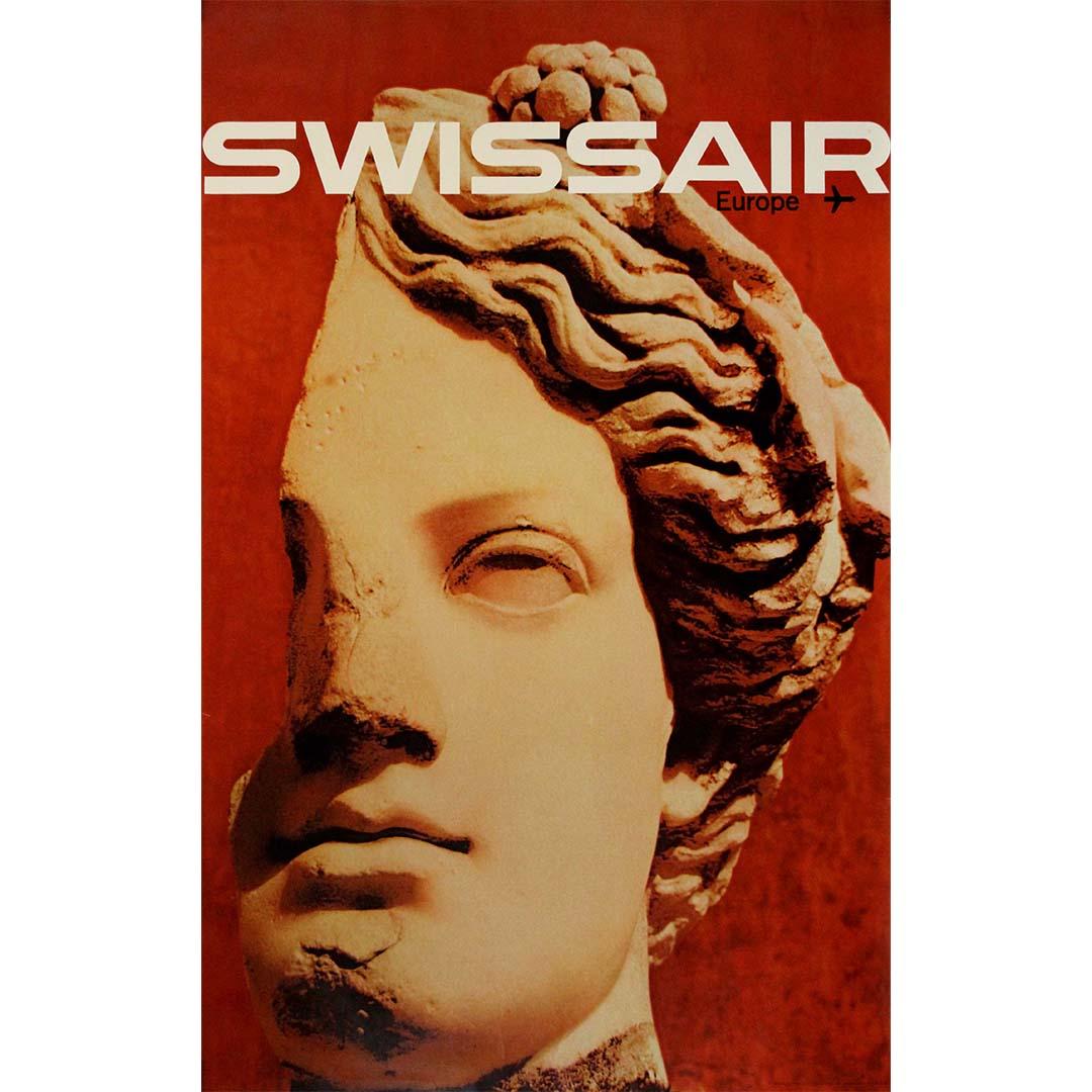 Cartel de viaje original de 1964 de Bingler Manfred para Swissair a Europa
