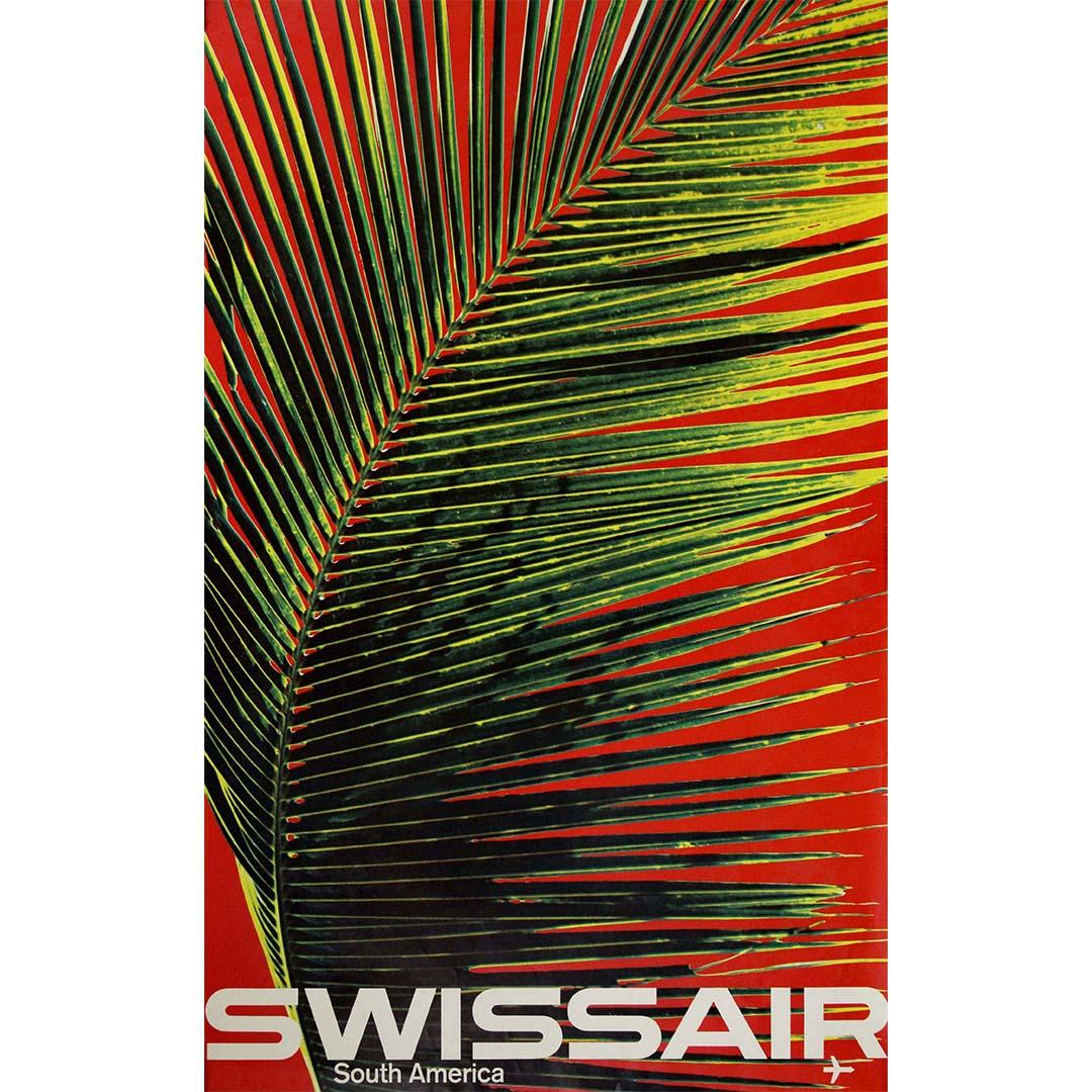 Cartel de viaje original de 1964 de Bingler Manfred para Swissair a Sudamérica