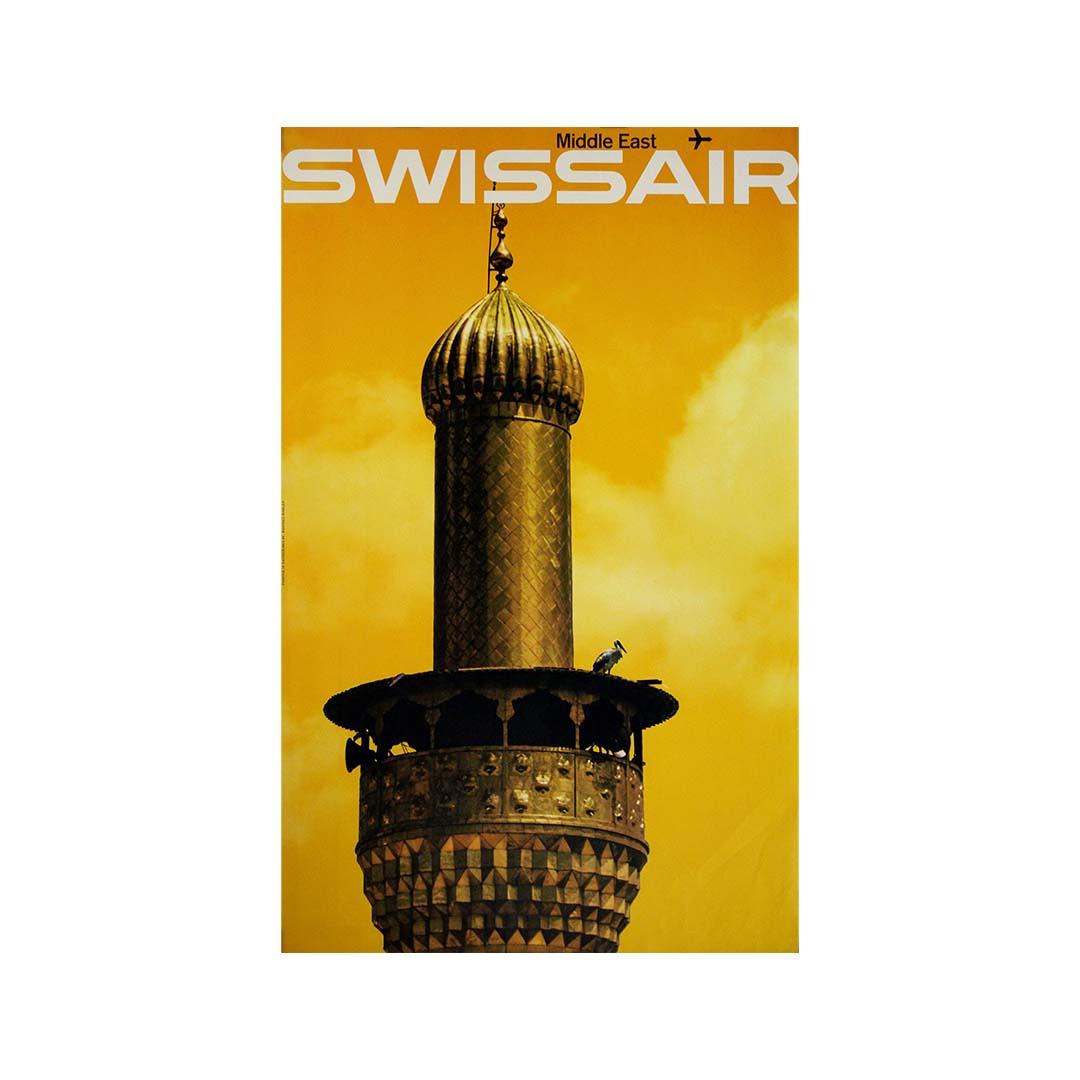 1964 original travel poster by Bingler Manfred for Swissair to the Middle East For Sale 2