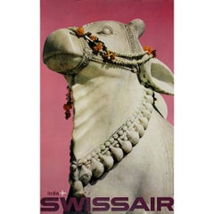 1968 original travel poster by Bingler Manfred for Swissair to India