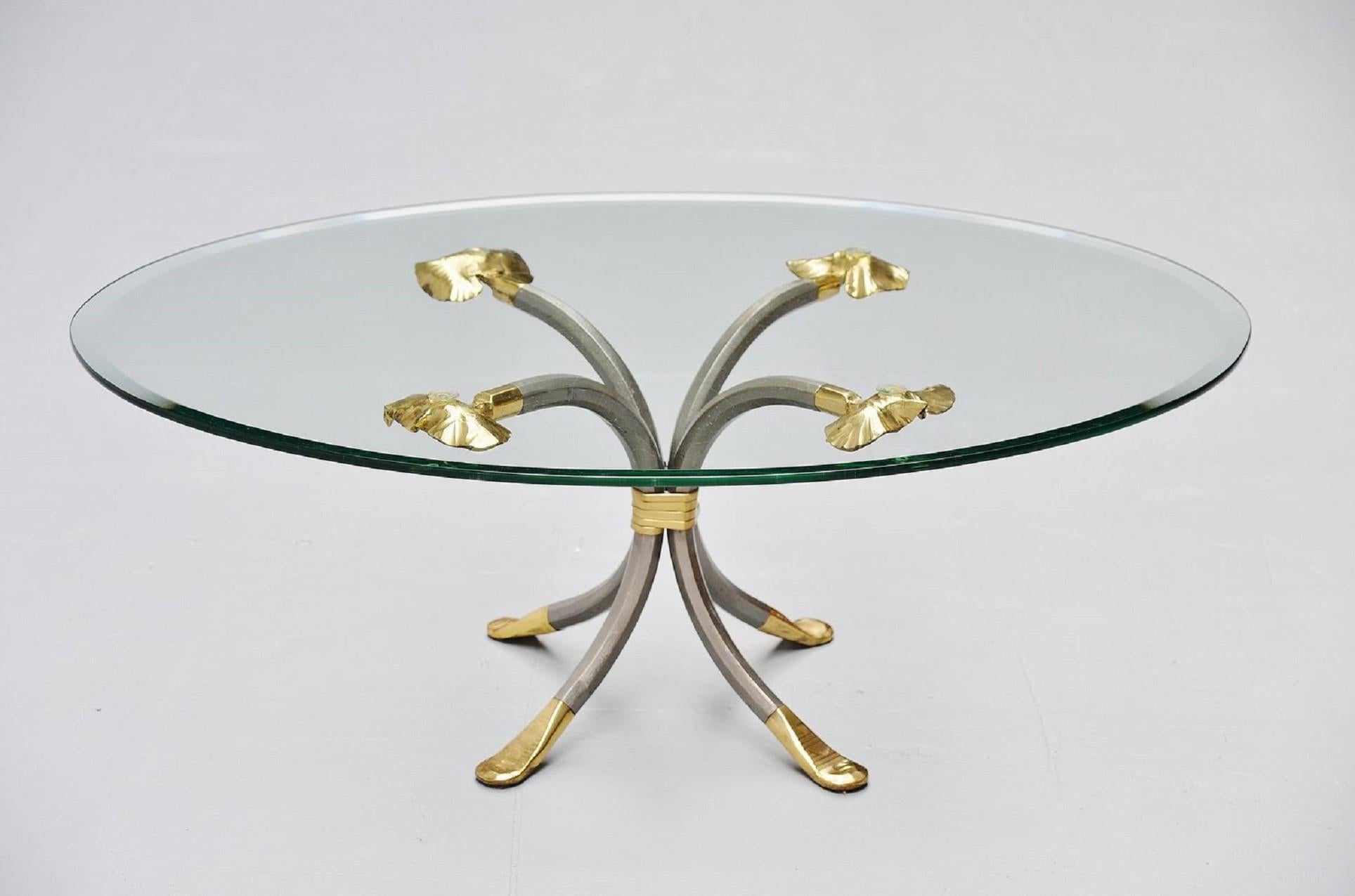 Hollywood Regency Manfred Bredohl coffee table in brass and iron Germany 1970 For Sale