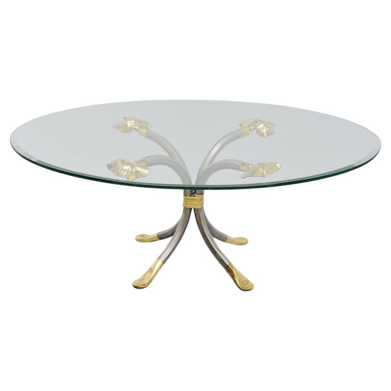 Magnificent “Ruban” coffee table in iron, brass and marble by Jean Royère