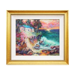 Pink, Teal, Blue, and Green Impressionist Crystal Cove at Laguna Beach Painting