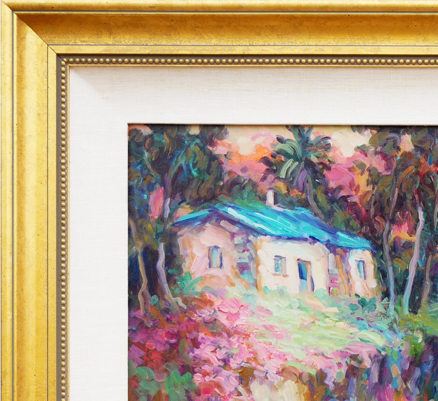 Impressionistisches Gemälde im Rosa-, Teal-, Blau- und Grünton-Stil von Laguna Beach (Abstrakter Impressionismus), Painting, von Manfred H. Kuhnert