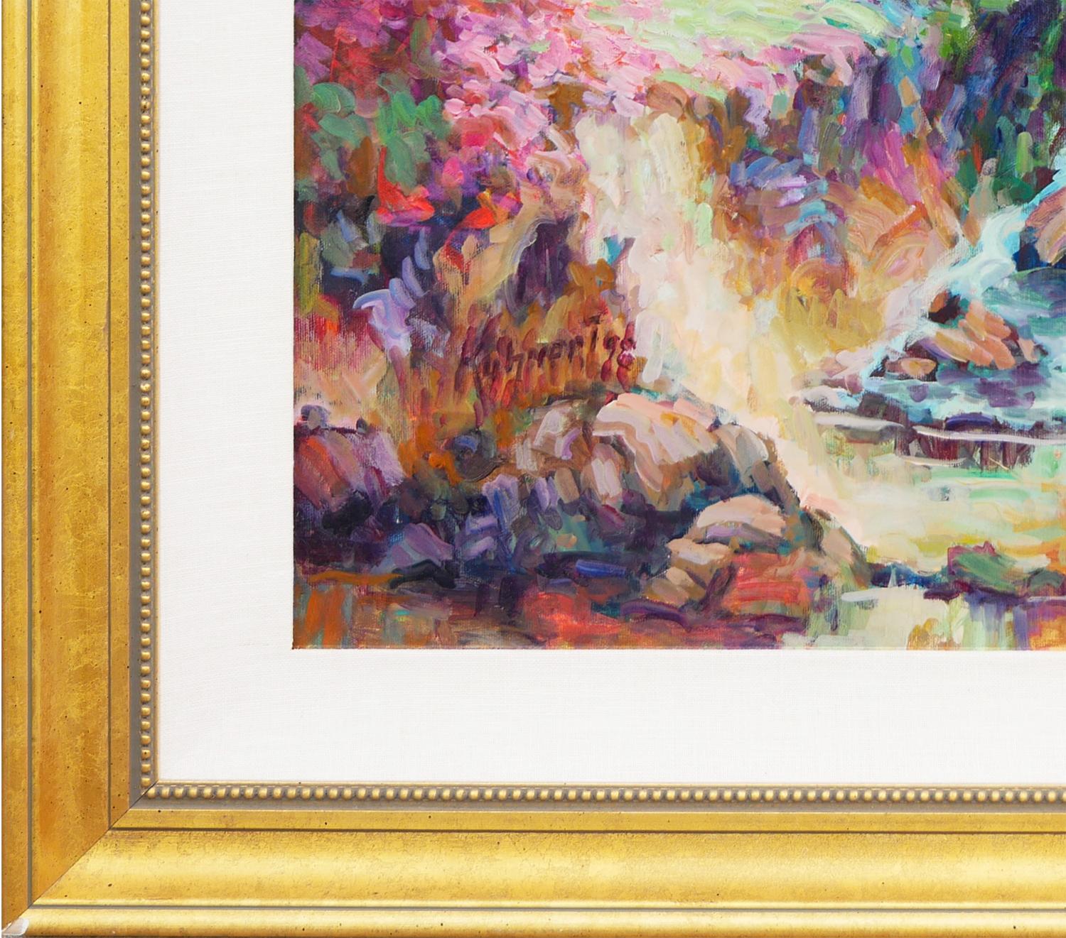 Impressionistisches Gemälde im Rosa-, Teal-, Blau- und Grünton-Stil von Laguna Beach im Angebot 1