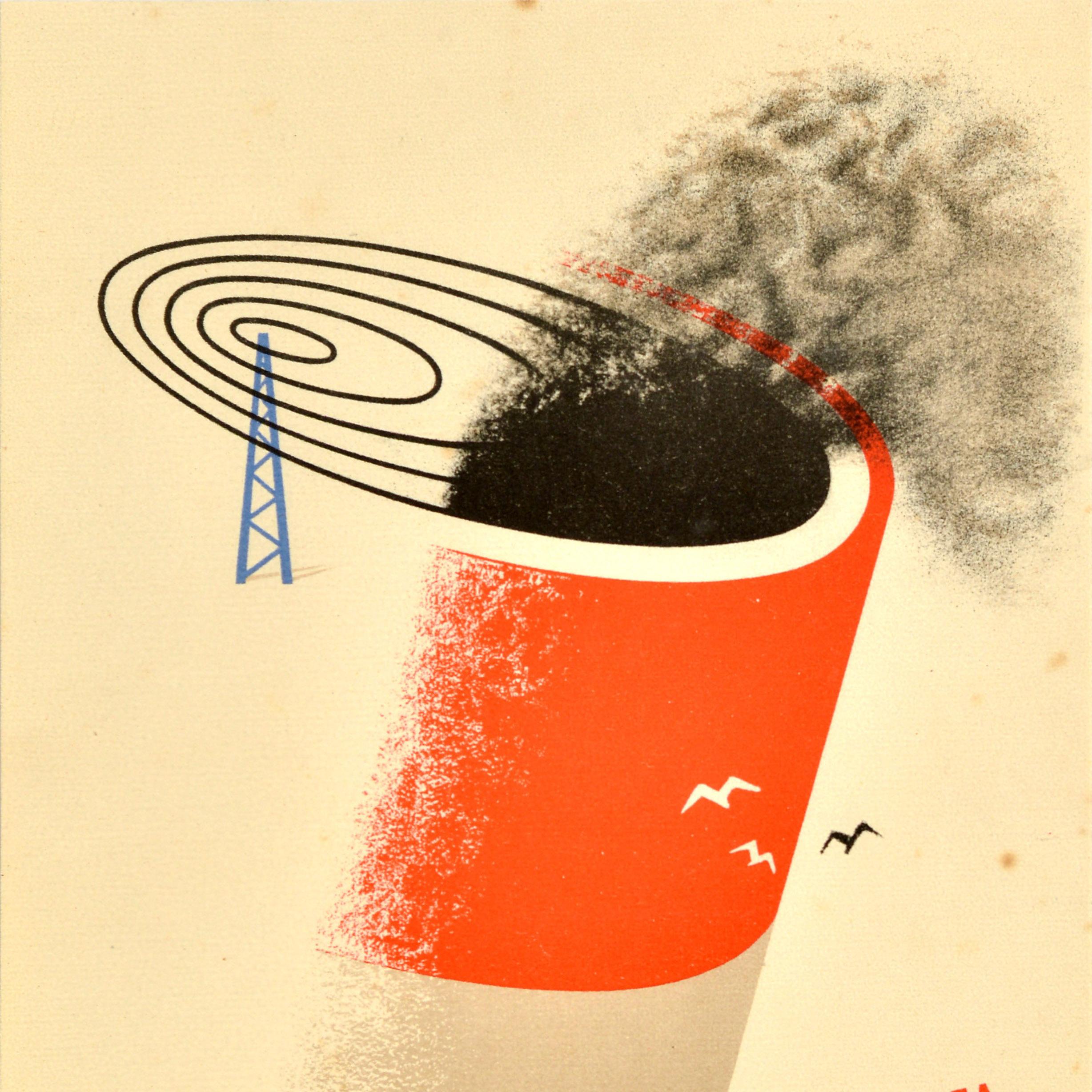 Original Vintage General Post Office Poster Send Radiotelegrams To Ships At Sea - Print by Manfred Reiss