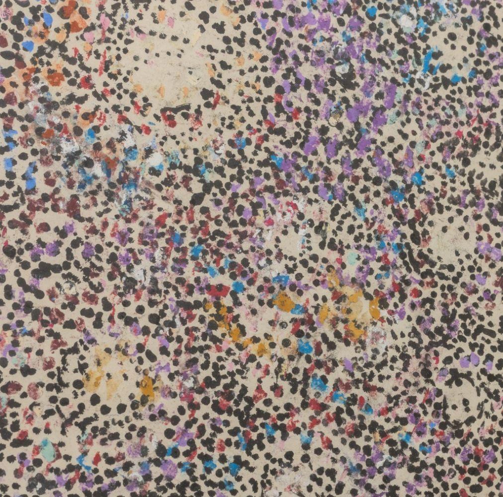 Celestial Tondo Pointillistische Komposition (Beige), Abstract Drawing, von Manfred Schwartz